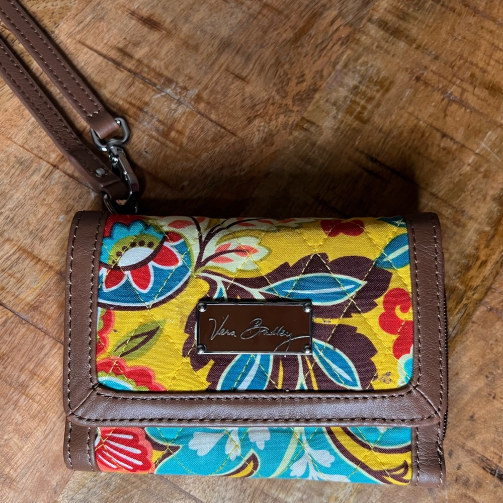Vera Bradley Wallet in Priscilla Yellow Paisley Green And Orange retired color